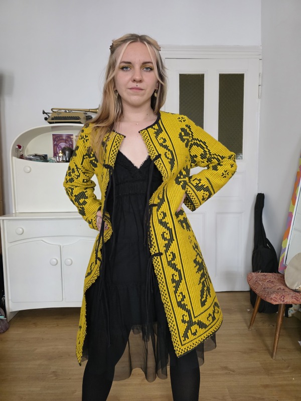 Płaszcz 60s 70s inspired psychodelic żółty ornamenty