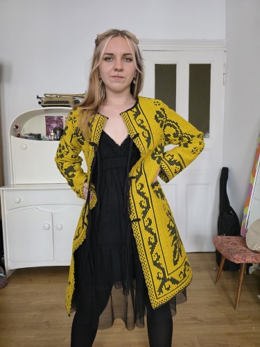 Płaszcz 60s 70s inspired psychodelic żółty ornamenty