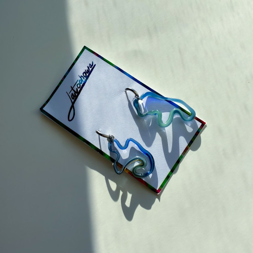 Długie kolczyki ze szkła w kolorze niebiesko zielonym