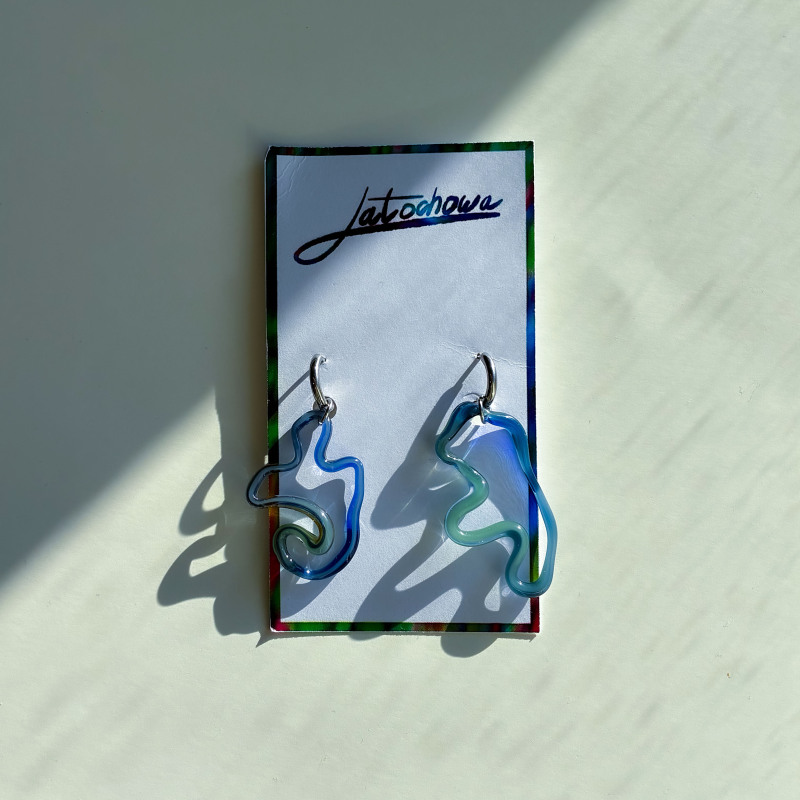 Długie kolczyki ze szkła w kolorze niebiesko zielonym